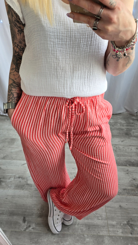 Pantalon rayé Gaspard corail