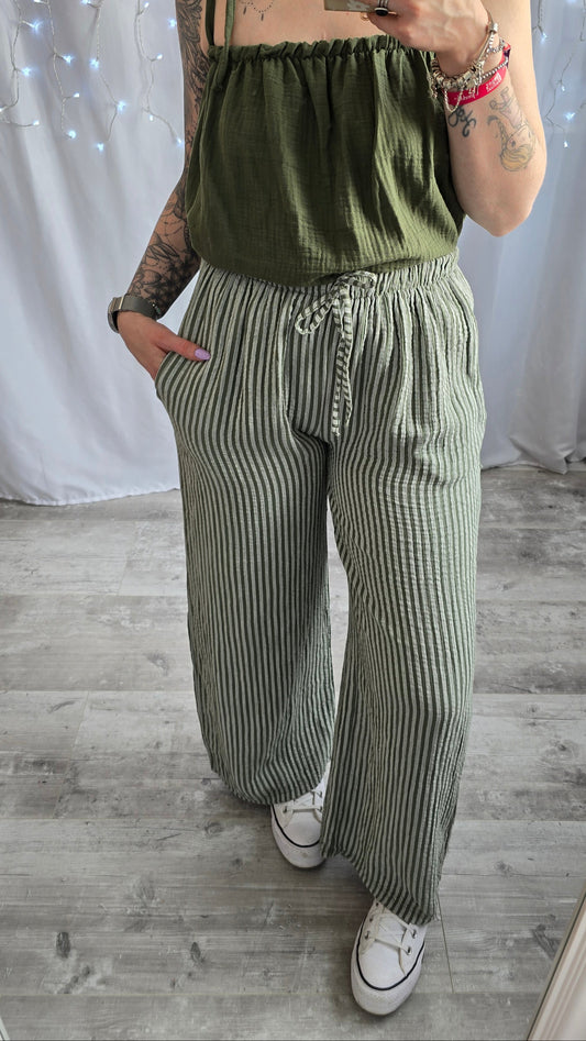 Pantalon rayé Gaspard kaki