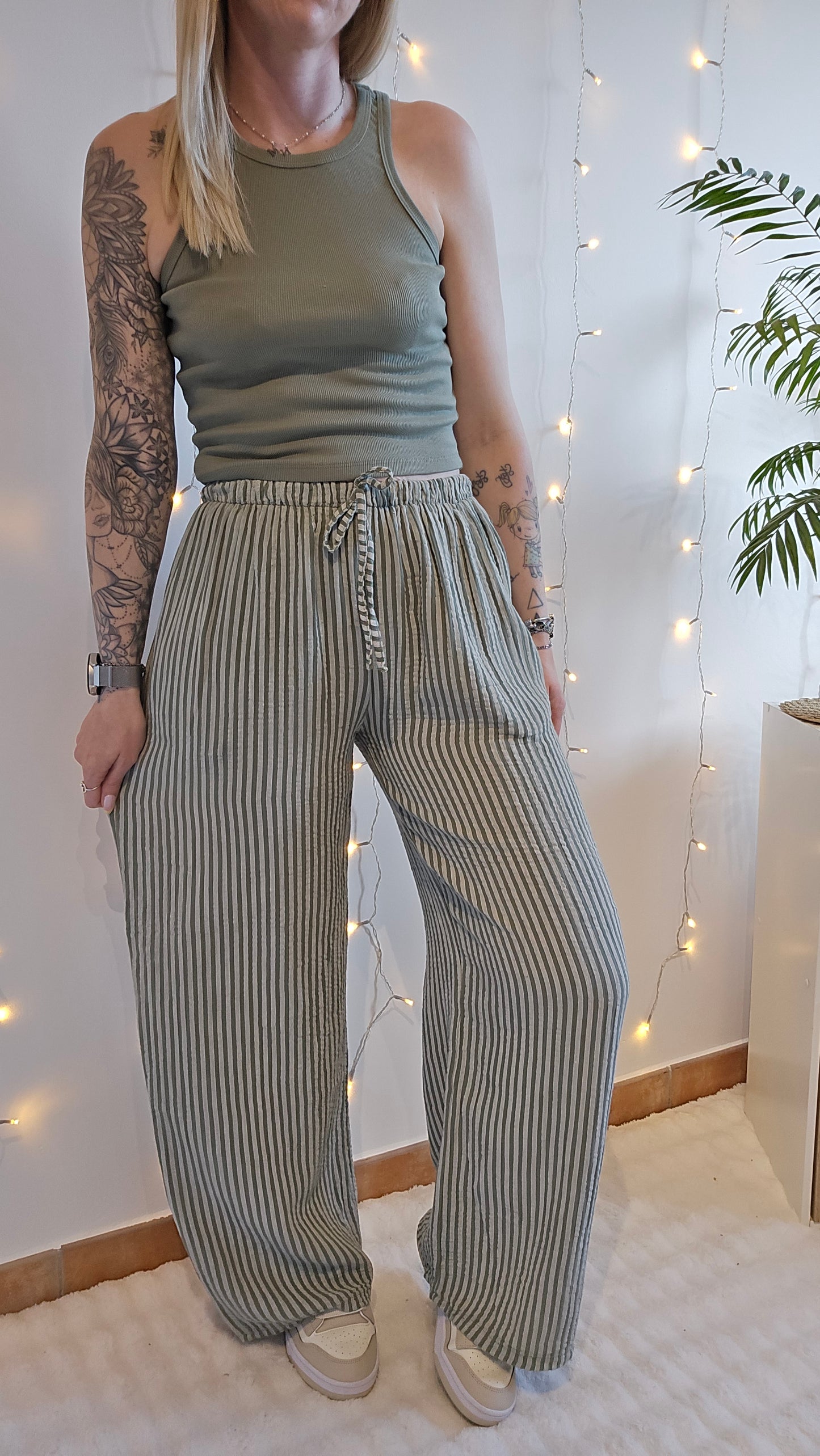 Pantalon rayé Gaspard kaki