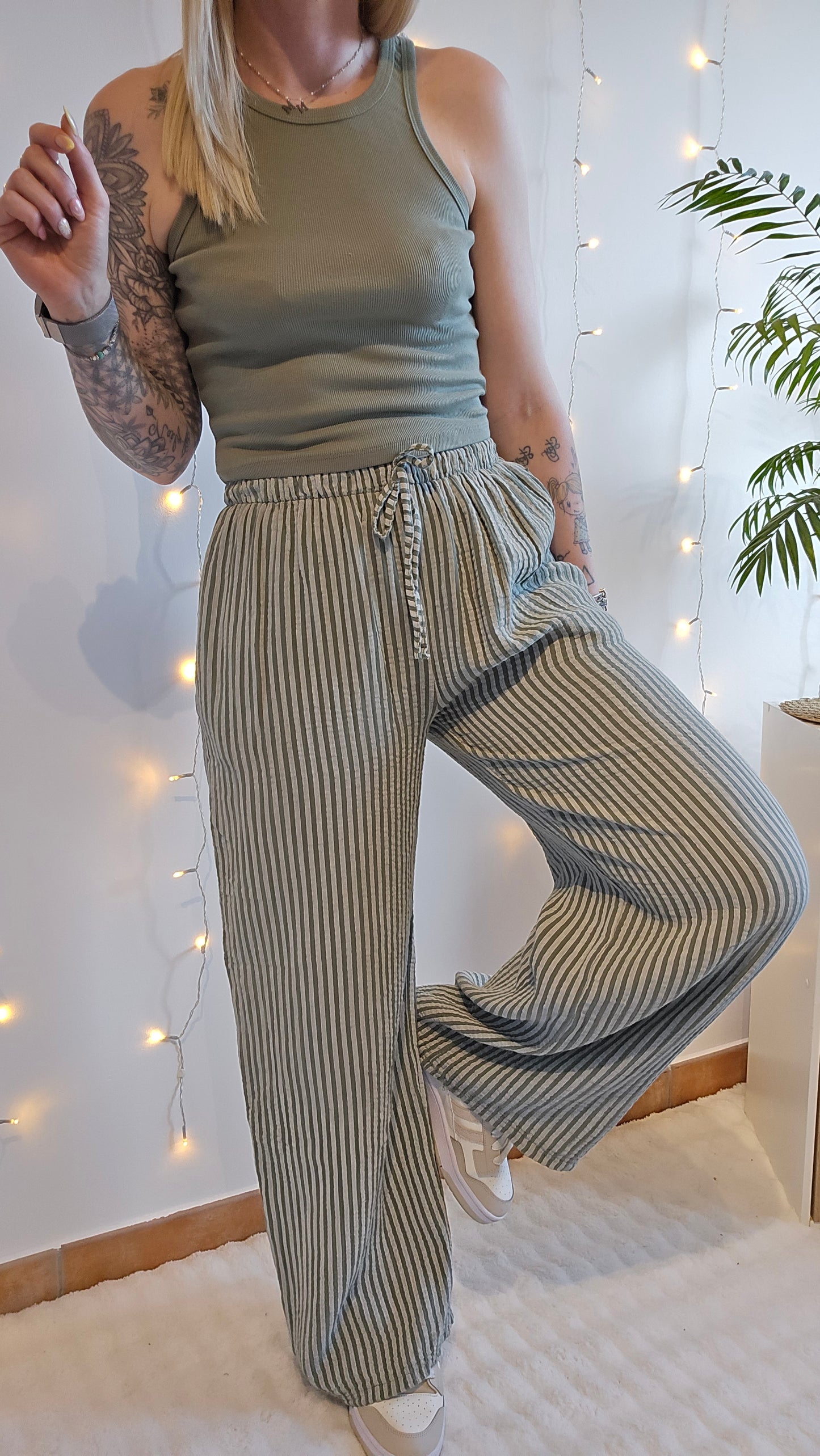 Pantalon rayé Gaspard kaki
