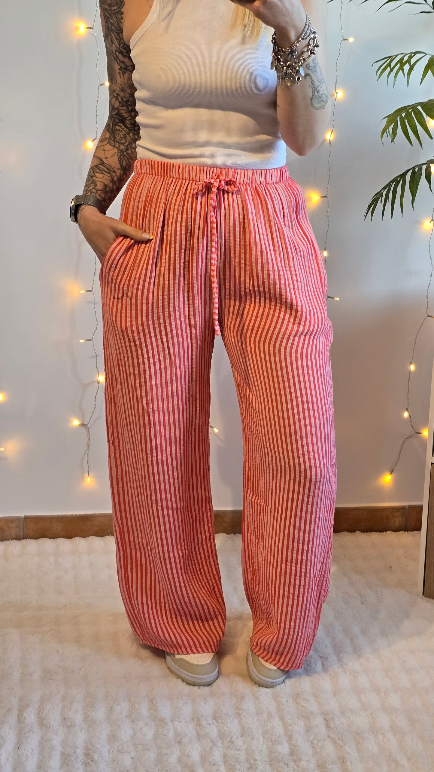 Pantalon rayé Gaspard corail