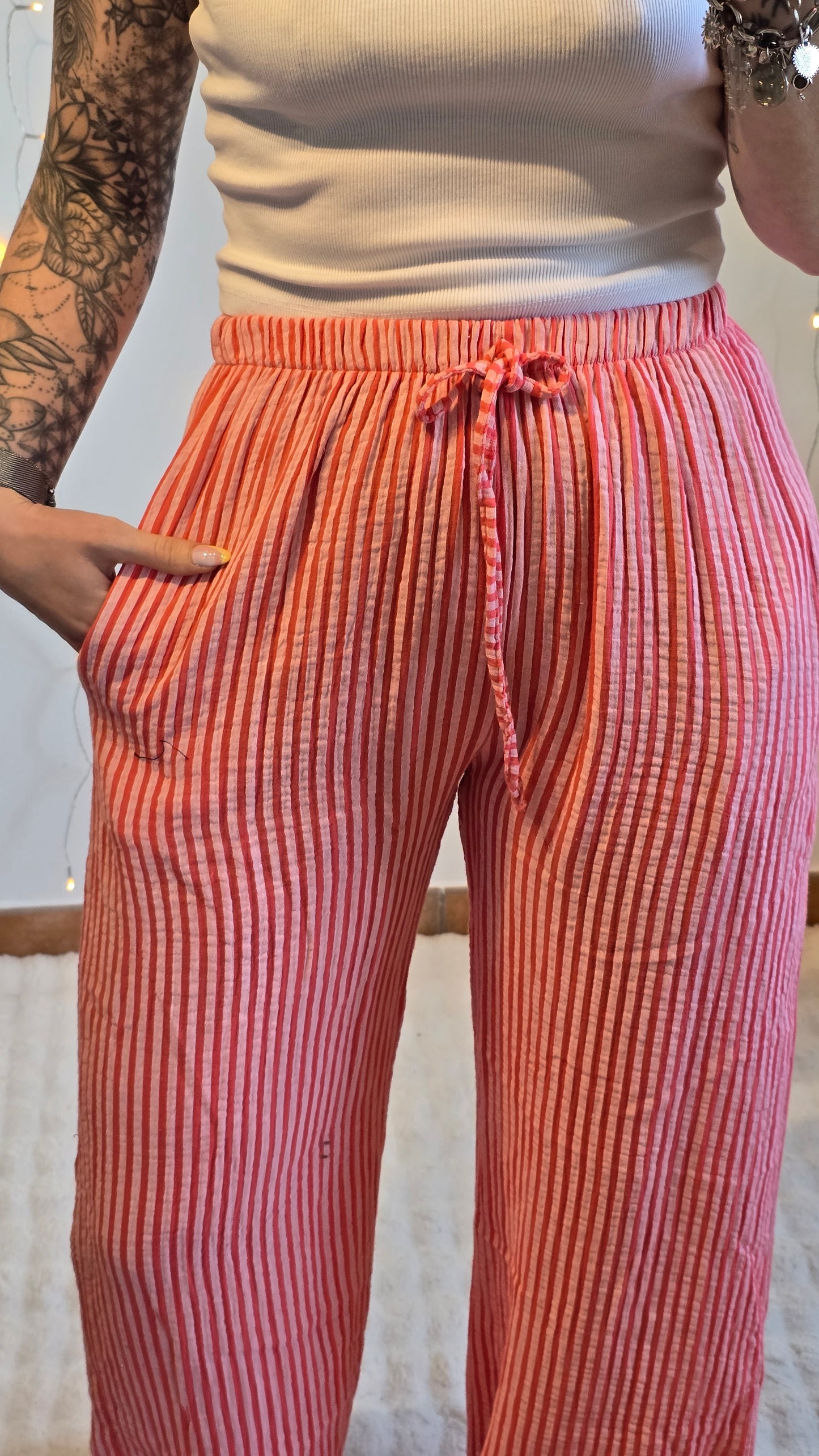 Pantalon rayé Gaspard corail