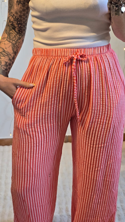 Pantalon rayé Gaspard corail