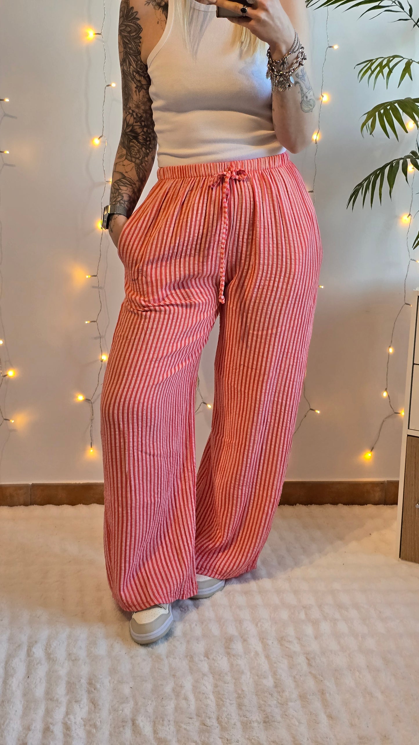 Pantalon rayé Gaspard corail